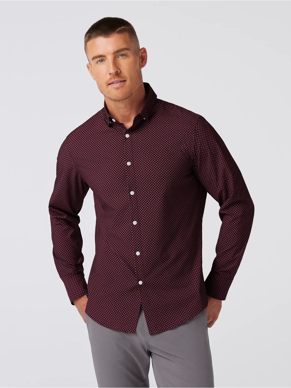 Mizzen+Main | Leeward No Tuck Dress Shirt | Wine Clover | Size XL